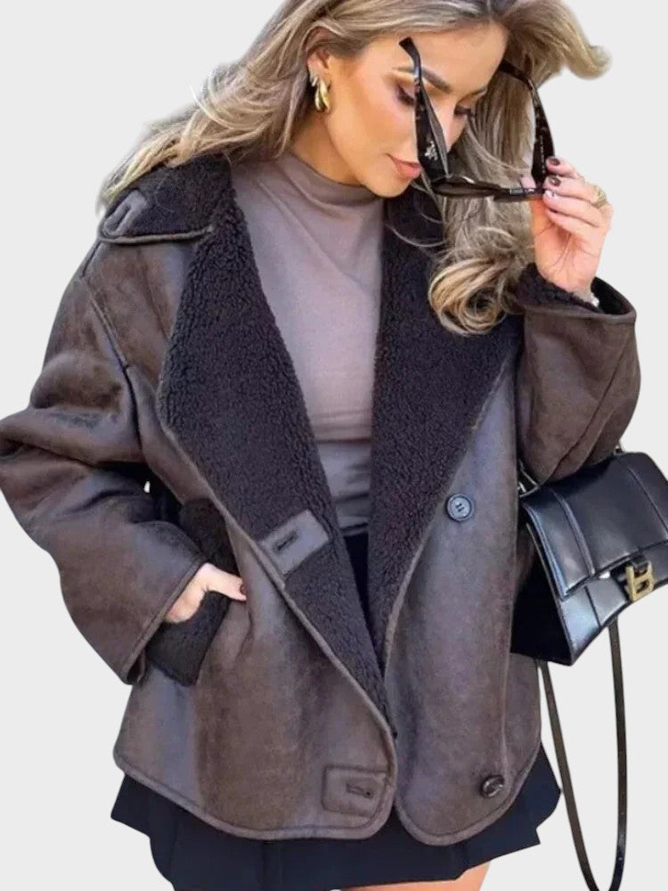 Stine | Stylish leather jacket with shearling trim