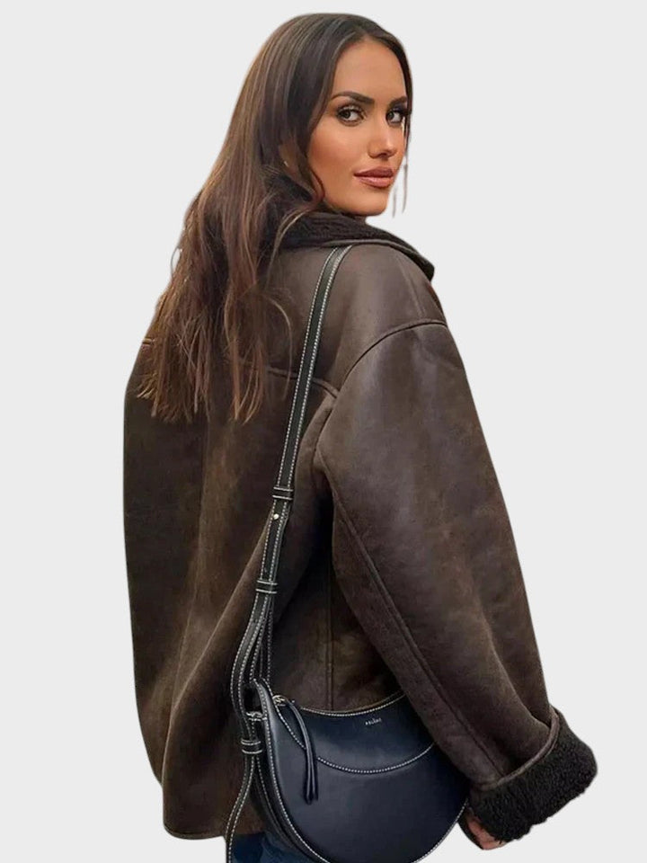 Stine | Stylish leather jacket with shearling trim
