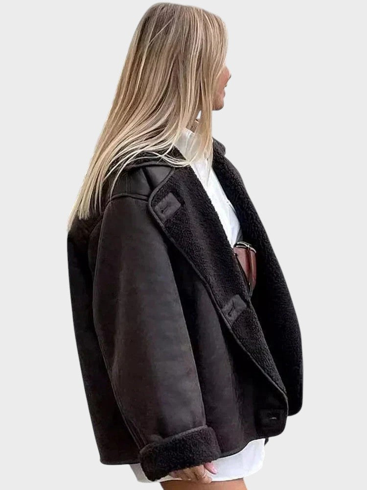 Stine | Stylish leather jacket with shearling trim