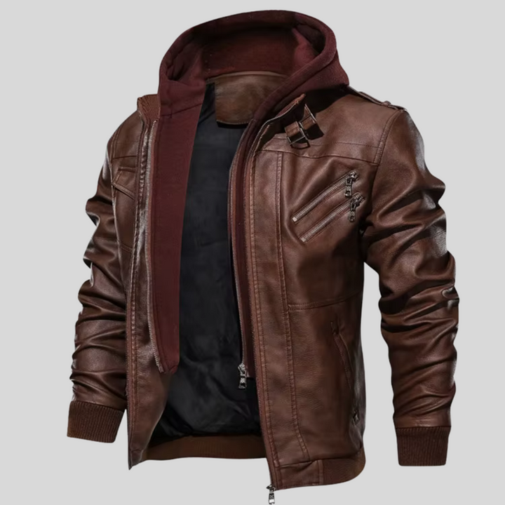 Barry | Leather Jacket with Detachable Hood