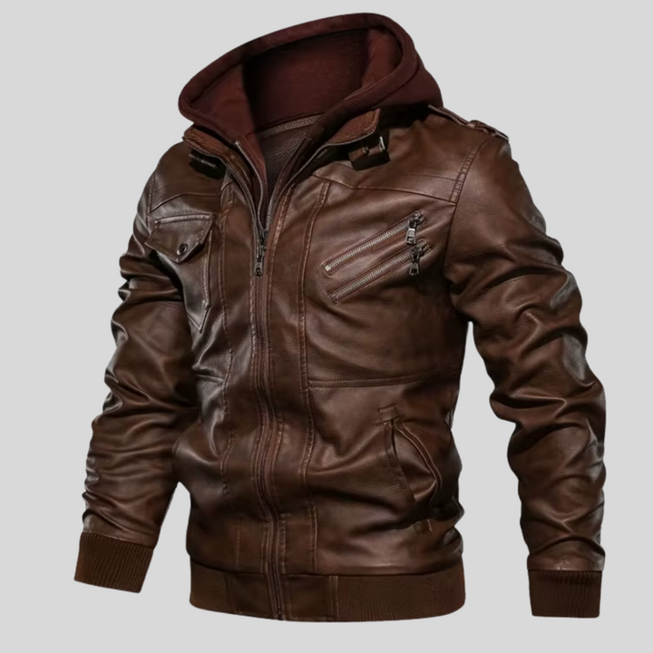 Barry | Leather Jacket with Detachable Hood