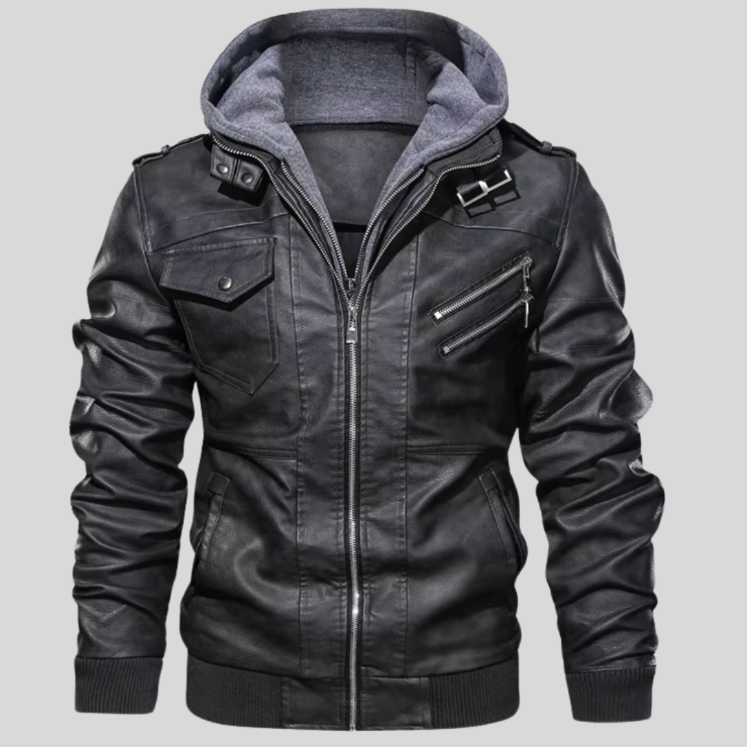 Barry | Leather Jacket with Detachable Hood
