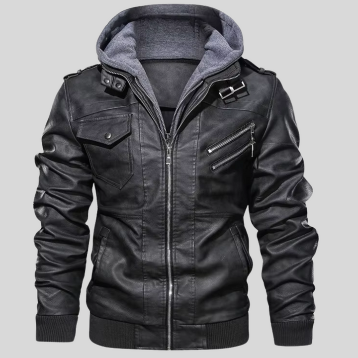 Barry | Leather Jacket with Detachable Hood