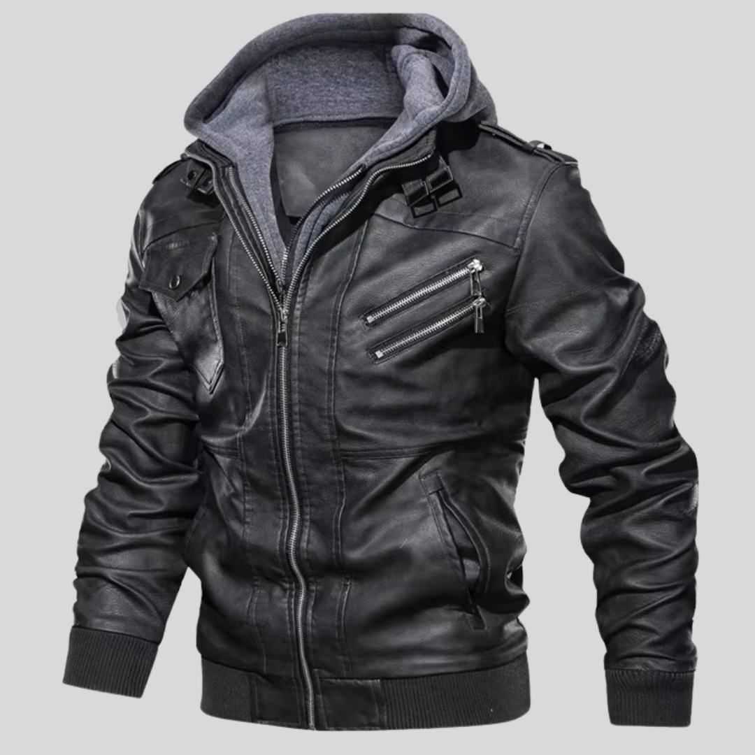 Barry | Leather Jacket with Detachable Hood