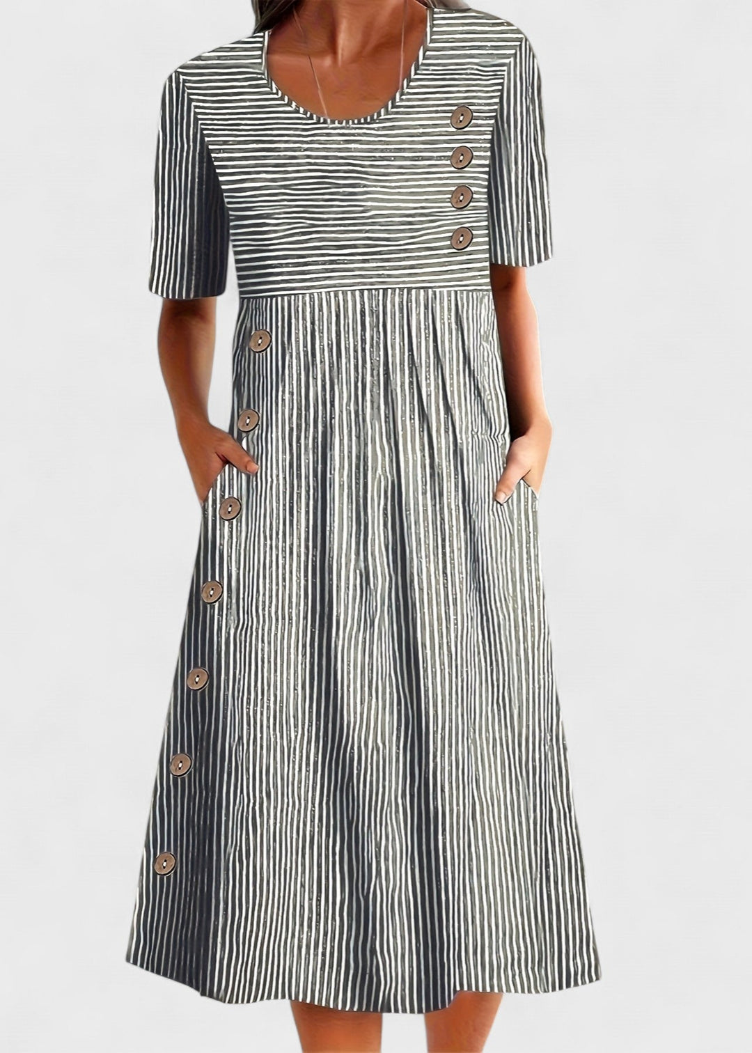 YVONNE | Striped midi dress with buttons